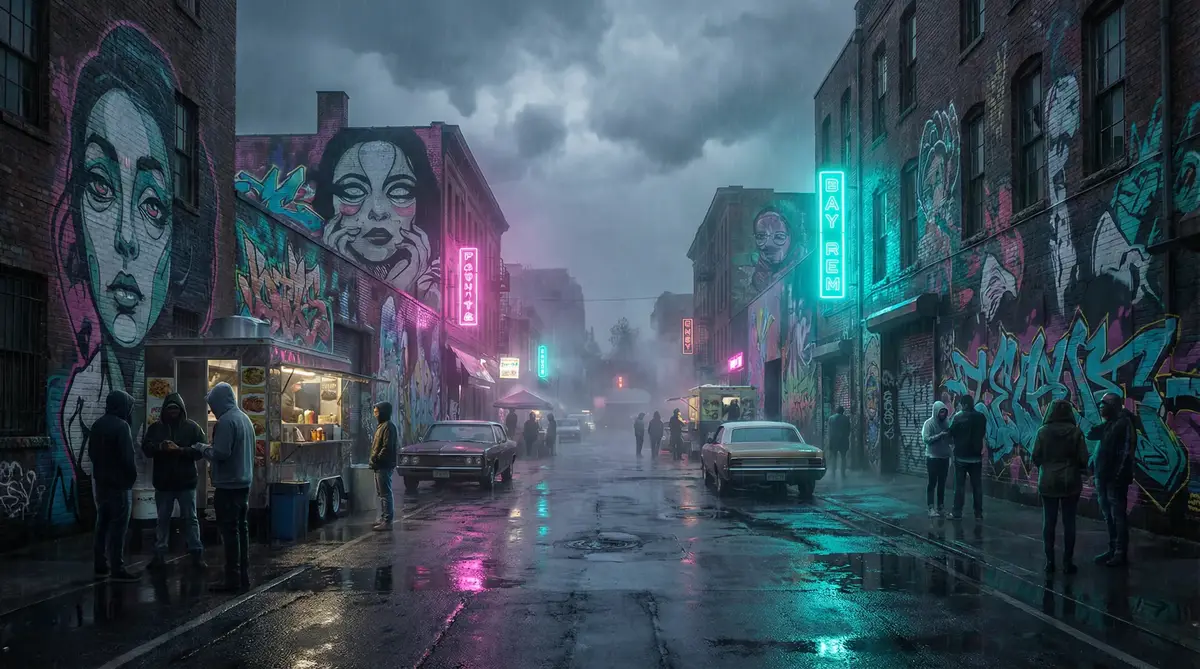 免费视频app - 雨夜壁画街